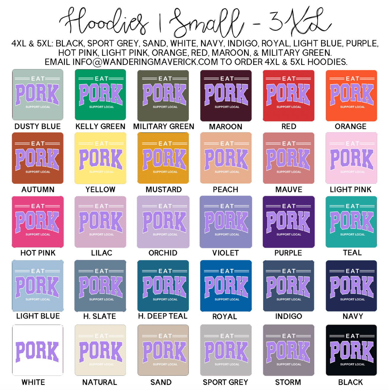 Eat Pork Support Local PURPLE Hoodie (S-3XL) Unisex - Multiple Colors!