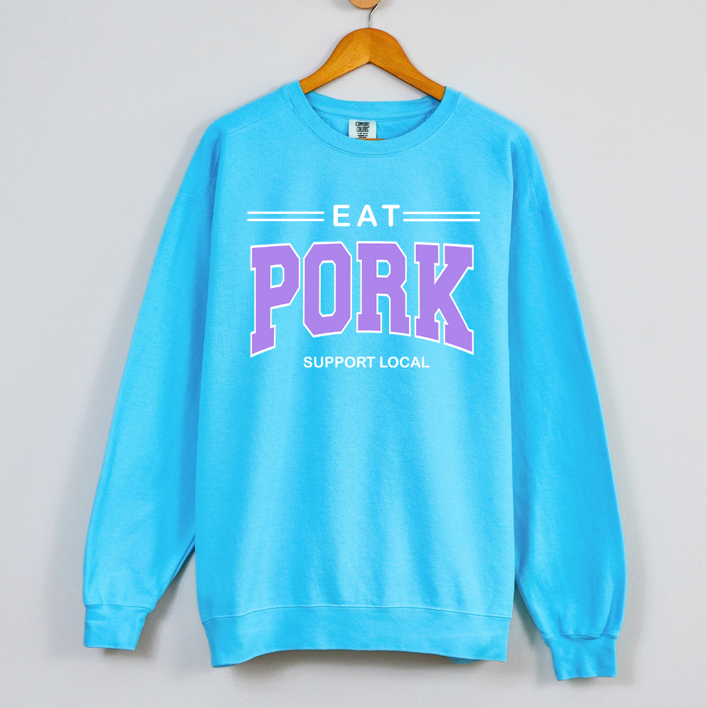 Eat Pork Support Local PURPLE Crewneck (S-3XL) - Multiple Colors!