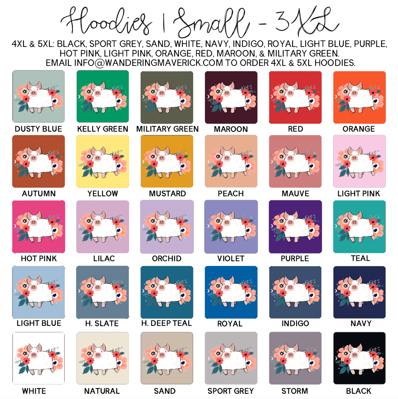 Floral Ghost Pig Hoodie (S-3XL) Unisex - Multiple Colors!