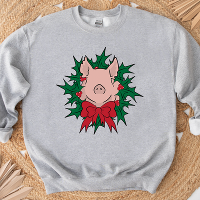 Pig Christmas Wreath Crewneck (S-3XL) - Multiple Colors!