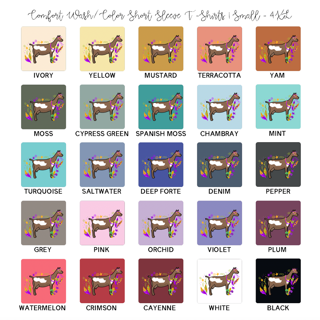 Dairy Goat Mardi Gras ComfortWash/ComfortColor T-Shirt (S-4XL) - Multiple Colors!