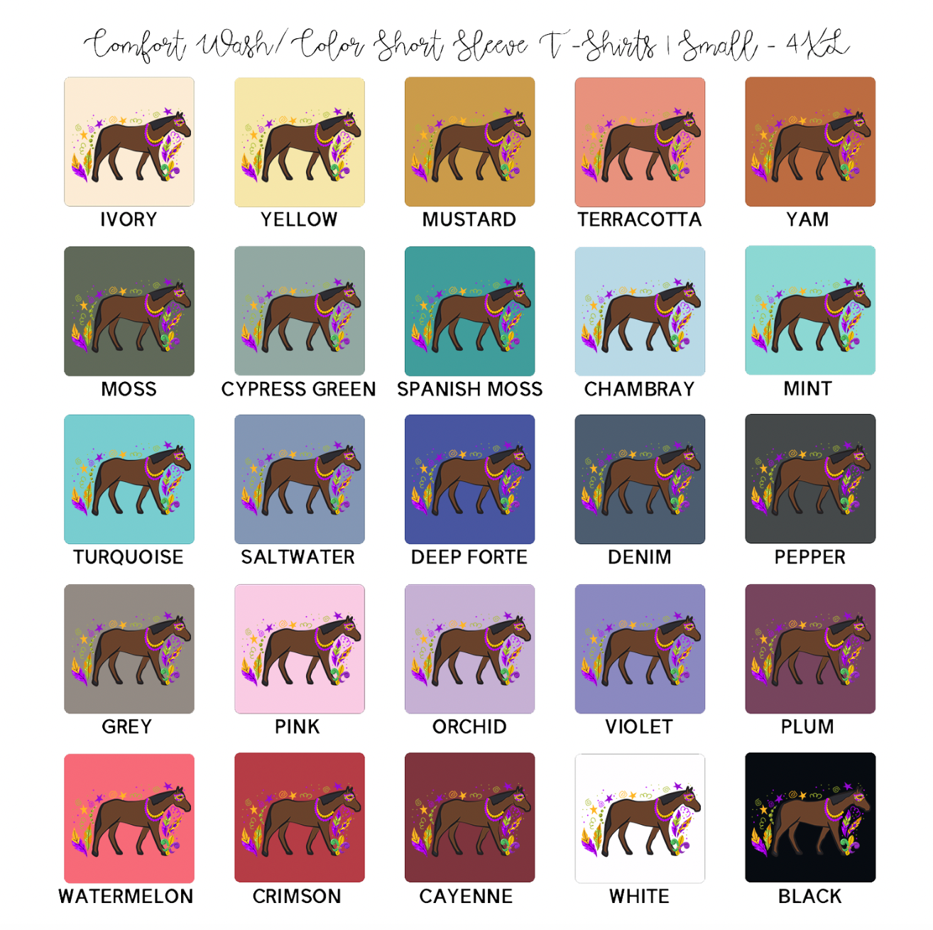 Horse Mardi Gras ComfortWash/ComfortColor T-Shirt (S-4XL) - Multiple Colors!