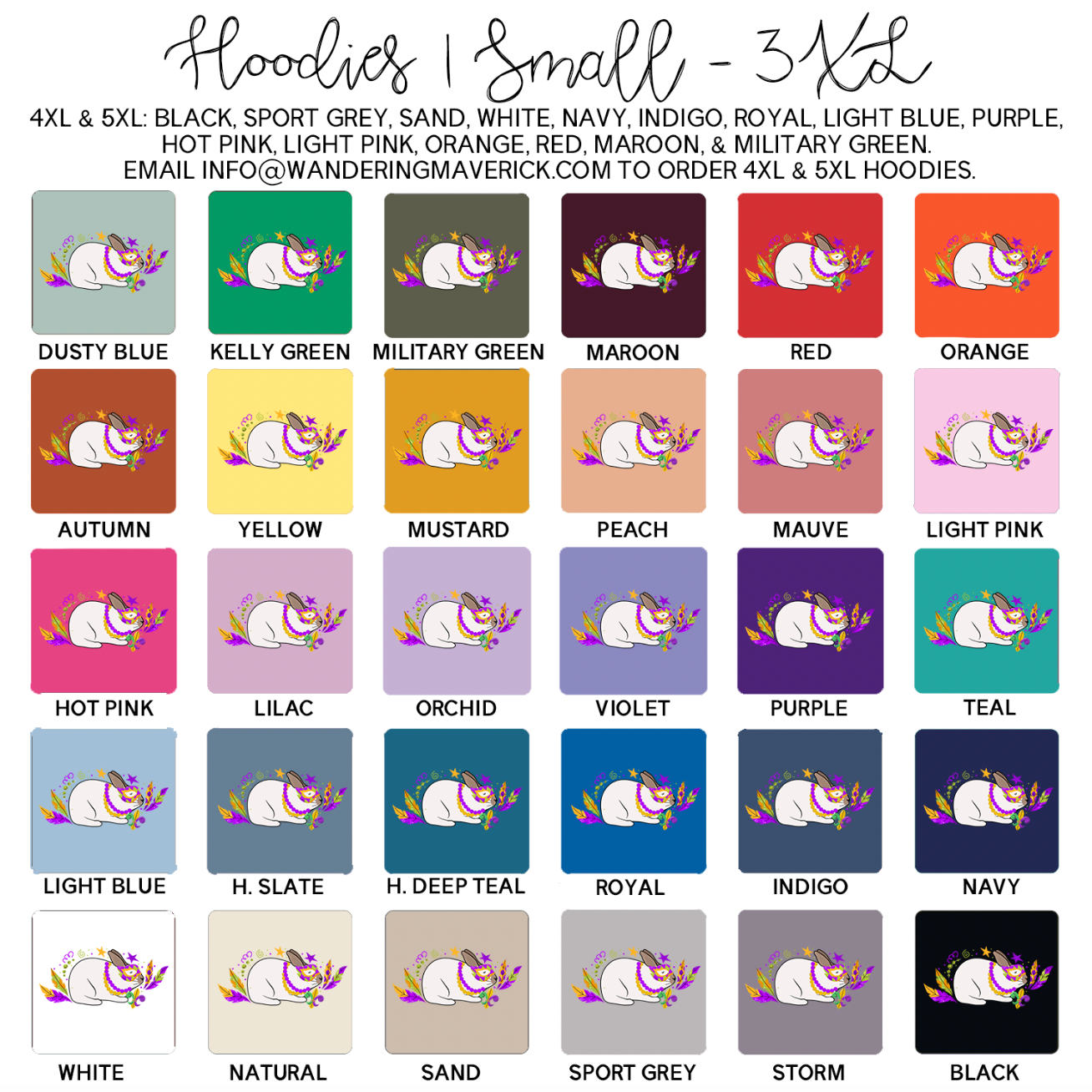 Rabbit Mardi Gras Hoodie (S-3XL) Unisex - Multiple Colors!