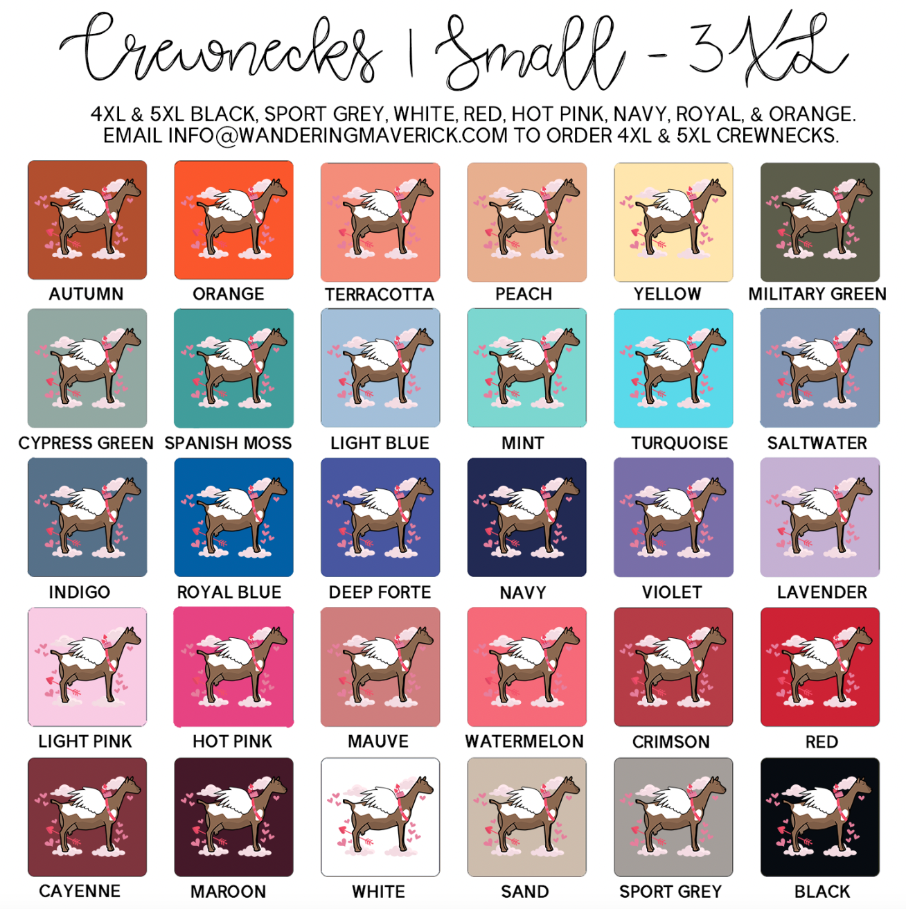 Cupid Dairy Goat Crewneck (S-3XL) - Multiple Colors!