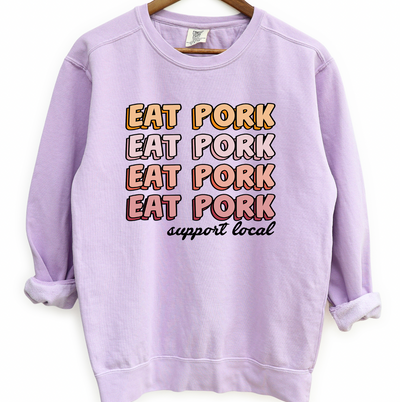 Groovy Eat Pork Support Local Crewneck (S-3XL) - Multiple Colors!