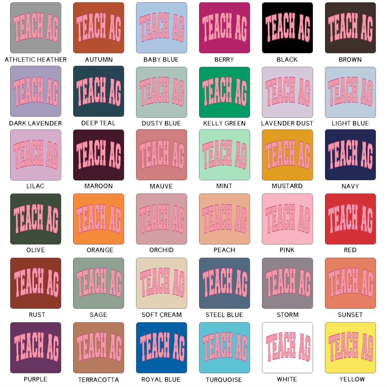 Big Varsity Teach Ag Pink T-Shirt (XS-4XL) - Multiple Colors!