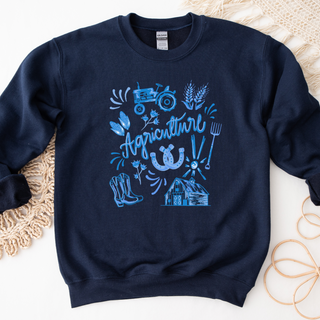 Watercolor Agriculture Blue– Crewneck