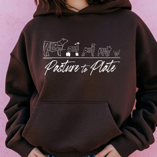 Pasture to Plate White Ink– Hoodie
