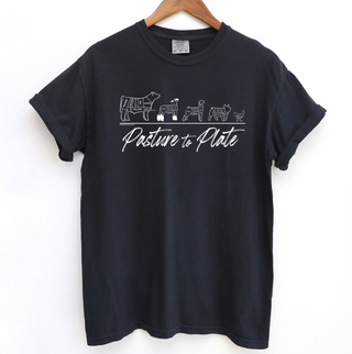 Pasture to Plate White Ink– Comfort Colors T-Shirt