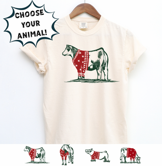 Christmas Sweater- Choose Your Animal – Comfort Colors T-Shirt