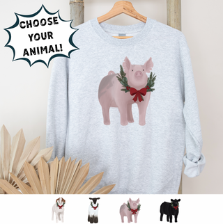 Christmas Wreath- Choose Your Animal – Crewneck