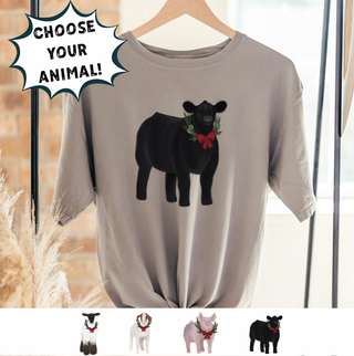 Christmas Wreath- Choose Your Animal – Comfort Colors T-Shirt