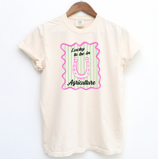 Lucky to Be In Agriculture Horseshoe– Comfort Colors T-Shirt