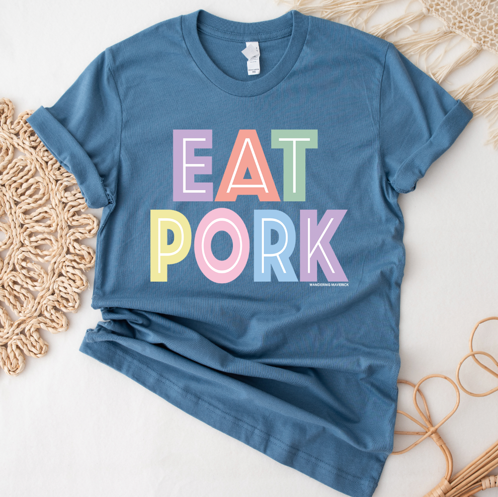 Pastel Lines Eat Pork T-Shirt (XS-4XL) - Multiple Colors!