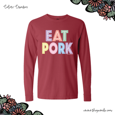 Pastel Lines Eat Pork LONG SLEEVE T-Shirt (S-3XL) - Multiple Colors!