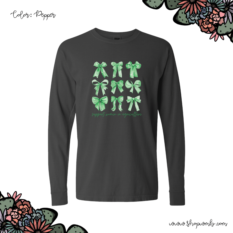 Green Bow Support Women in Ag LONG SLEEVE T-Shirt (S-3XL) - Multiple Colors!
