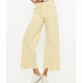 High Rise Cropped Wide Leg Jeans – Ecru