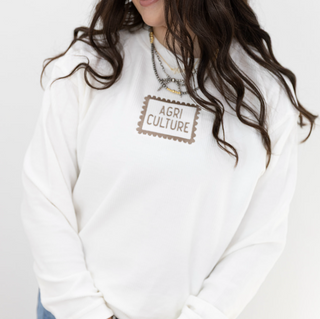 Ivory + Brown Agriculture Stamp Thread - Embroidered Corded Crewneck