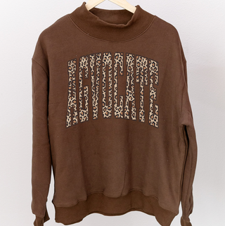 Chocolate- AGVOCATE - Cheetah Mock Neck Sweatshirt