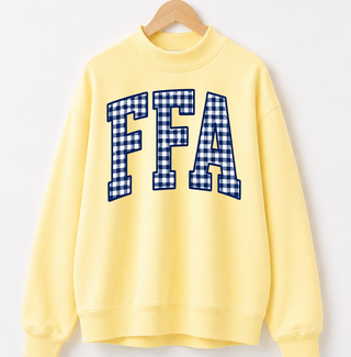 Navy Checkered FFA Mock Neck - Butter Yellow