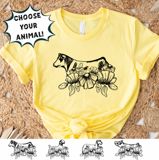 Flower Power-CHOOSE YOUR ANIMAL– Bella Canvas T-Shirt