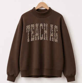 Chocolate TEACH AG - Cheetah Mock Neck Sweatshirt