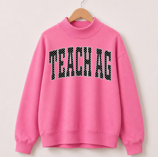 Polka Dot Teach Ag - Hot Pink Mock Neck