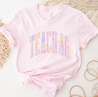 Colorful Plaid Teach Ag- Bella Canvas T-Shirt