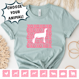 Light blue t-shirt with pink dog silhouette and 'Choose Your Animal!' text on a white background.