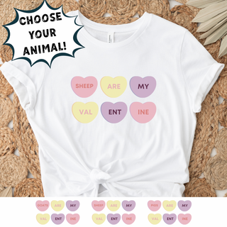 CANDY HEARTS - CHOOSE YOUR ANIMAL - Bella Canvas T-Shirt