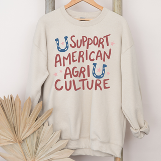 Support American Ag Horseshoe - Cream - Pink Friday Crewneck