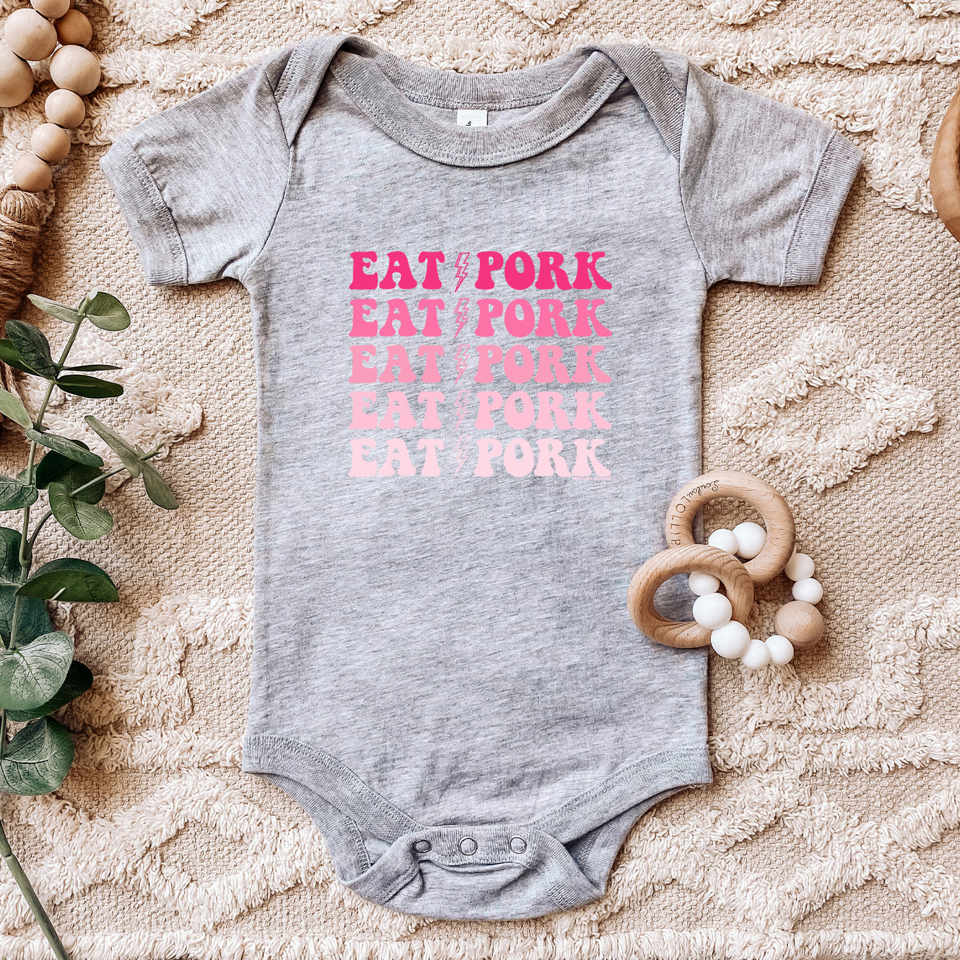 Eat Pork Lightning Bolt Pink One Piece/T-Shirt (Newborn - Youth XL) - Multiple Colors!