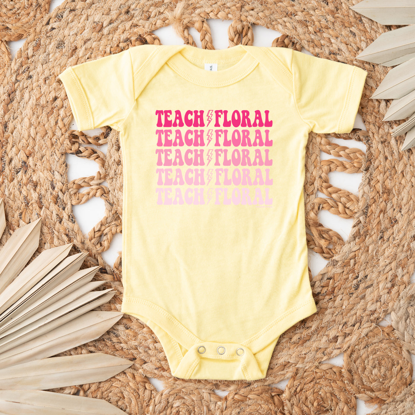 Teach Floral Lightning Bolt Pink One Piece/T-Shirt (Newborn - Youth XL) - Multiple Colors!