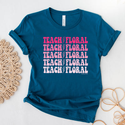 Teach Floral Lightning Bolt Pink T-Shirt (XS-4XL) - Multiple Colors!