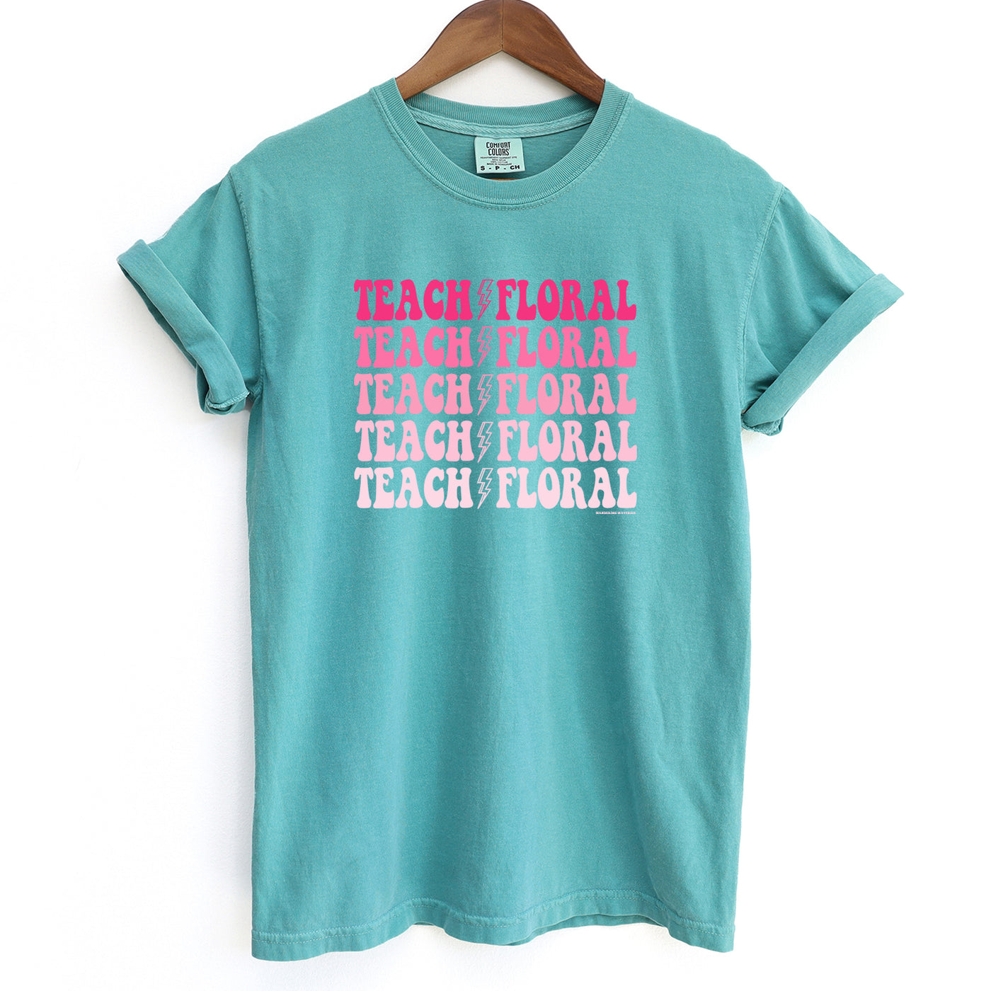 Teach Floral Lightning Bolt Pink ComfortWash/ComfortColor T-Shirt (S-4XL) - Multiple Colors!