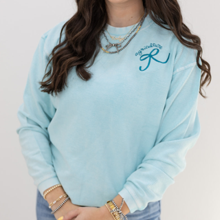 Ice Blue Agriculture Bow - Embroidered Corded Crewneck