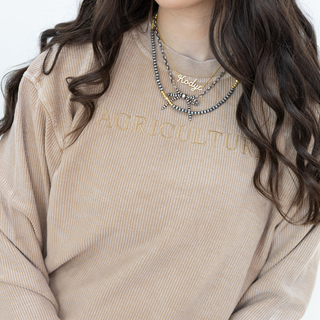 Monochrome Tan Agriculture - Embroidered Corded Crewneck