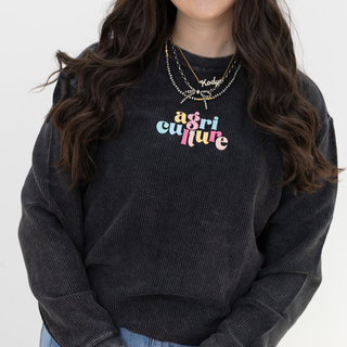 Black + Colorful Agriculture Thread - Embroidered Corded Crewneck