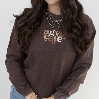 Dark Brown + Neutral Agvocate - Embroidered Corded Crewneck