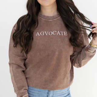 Toffee + White Agvocate Thread - Embroidered Corded Crewneck