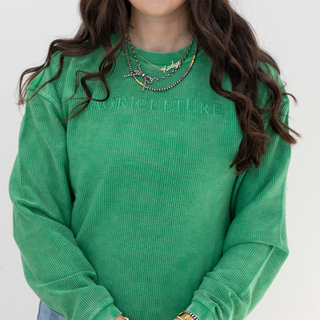 Monochrome Green Agriculture  - Embroidered Corded Crewneck