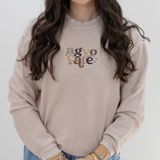 Tan + Neutral Agvocate Thread - Embroidered Corded Crewneck