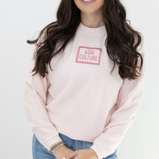 Blush Pink + Pink Agriculture Stamp Thread - Embroidered Corded Crewneck