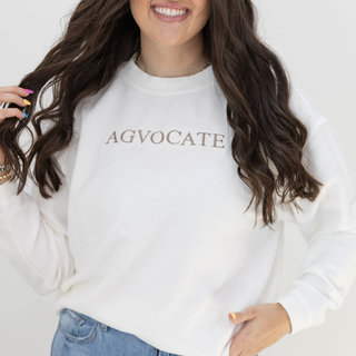 Ivory + Brown Agvocate Thread - Embroidered Corded Crewneck