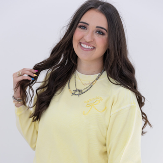 Yellow Monochrome Agriculture Bow - Embroidered Corded Crewneck