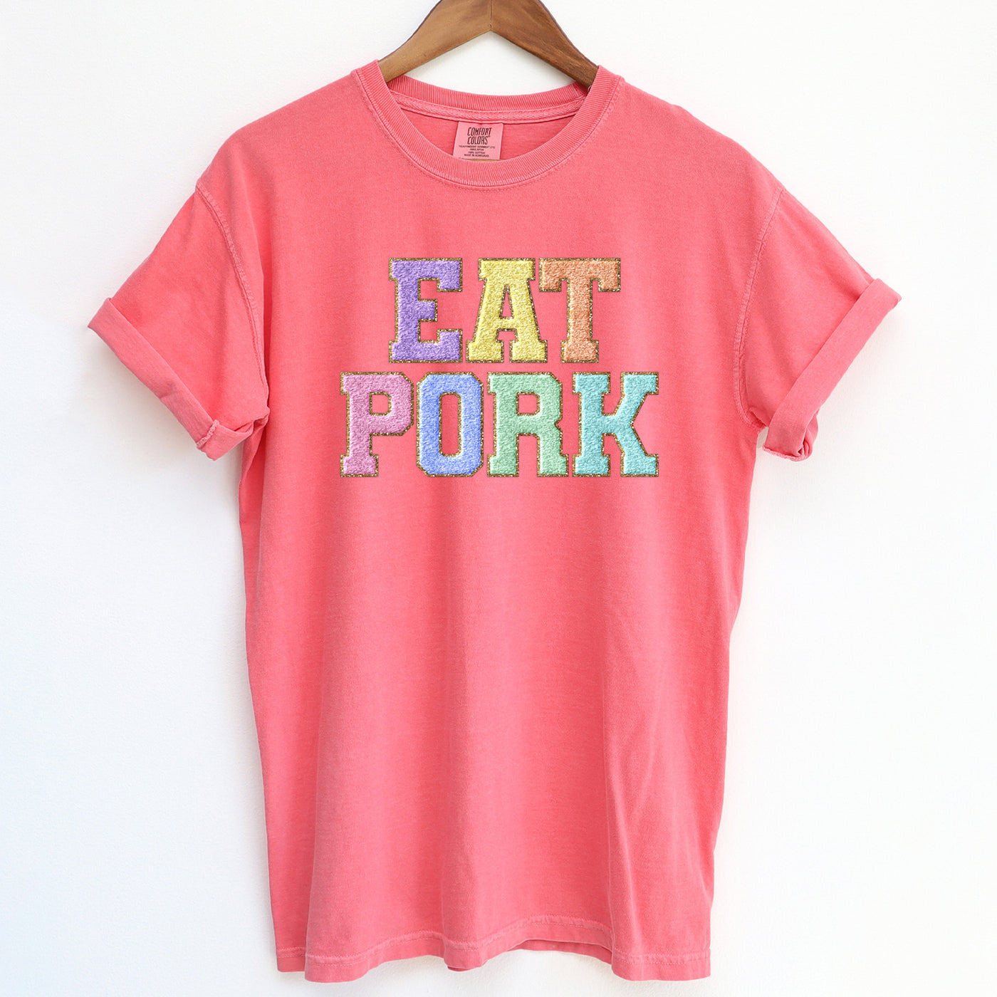 Faux Chenille Eat Pork ComfortWash/ComfortColor T-Shirt (S-4XL) - Multiple Colors!