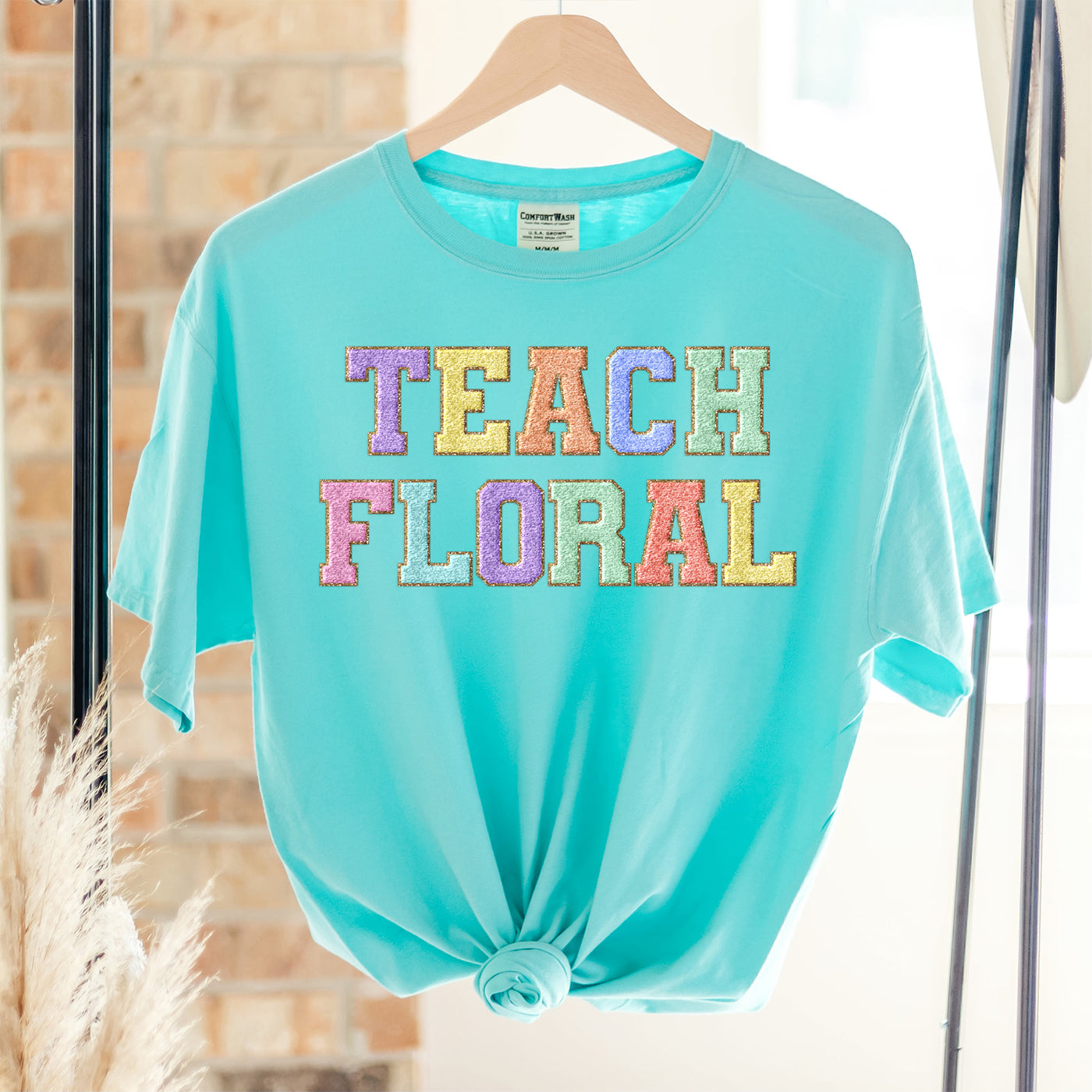 Faux Chenille Teach Floral ComfortWash/ComfortColor T-Shirt (S-4XL) - Multiple Colors!