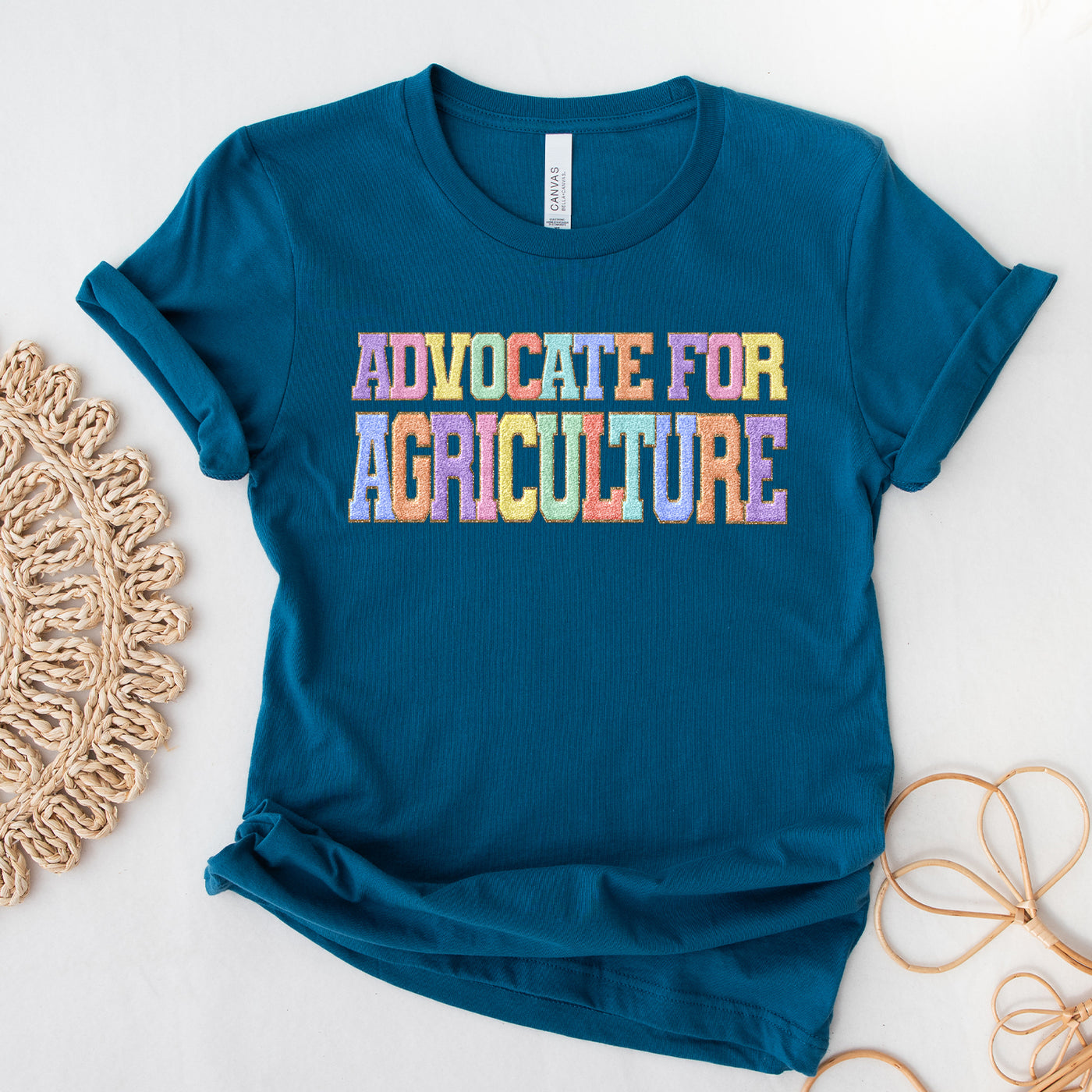 Faux Chenille Advocate For Agriculture T-Shirt (XS-4XL) - Multiple Colors!