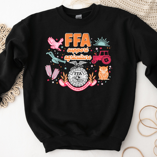 Support Agriculture Symbol - Black- Pink Friday Crewneck