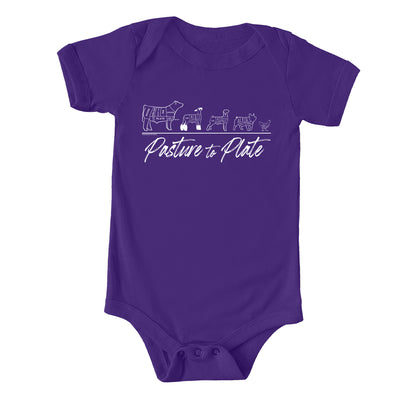 Pasture To Plate - White Ink One Piece/T-Shirt (Newborn - Youth XL) - Multiple Colors!